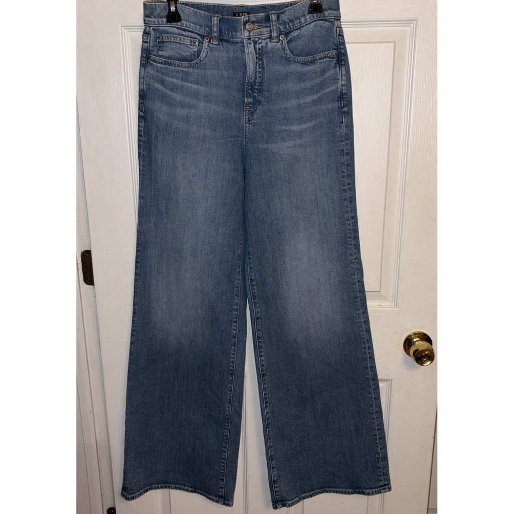 J.CREW 28 Tall 28T Blue Wide Leg Jeans Stretch 5-Pocket Medium Wash Denim Flare